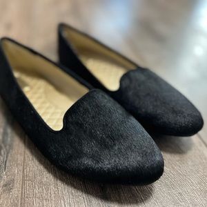 Birdies The Blackbird black calf hair flats, size 7